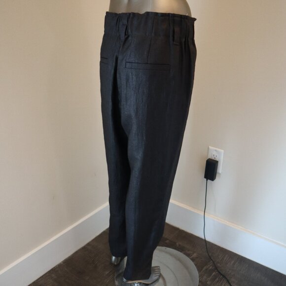 Brunello Cucinelli Linen Pants Black Elastic Waist Pull On Relaxed Luxury Size 4 - Picture 4 of 9